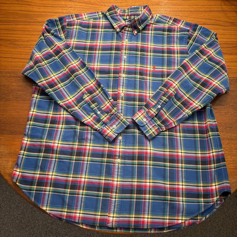Ralph Lauren Polo Men's Blue Plaid Long Sleeve Button Down Dress Shirt 2XLT